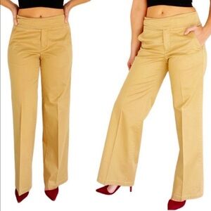 Vince tan camel mid rise belted wide leg cotton trouser dress pants size 4